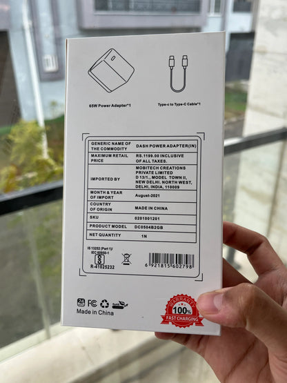 OnePlus Warp Charge 65 Power Adapter SUPERVOOC Type-C to Type-C Cable